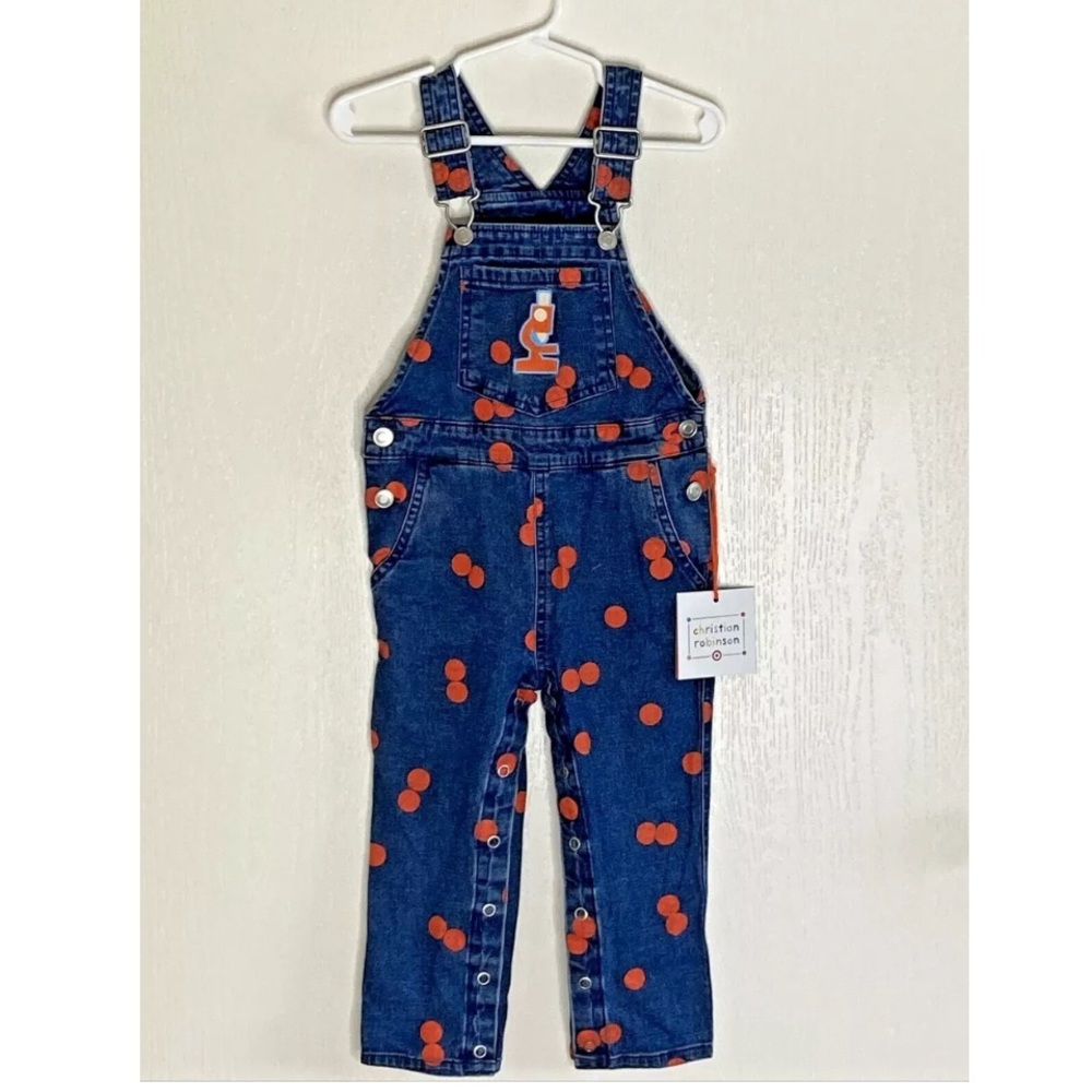 Toddler Science Themed Denim Overalls, Microscope and Cells, Size 18 months NWT